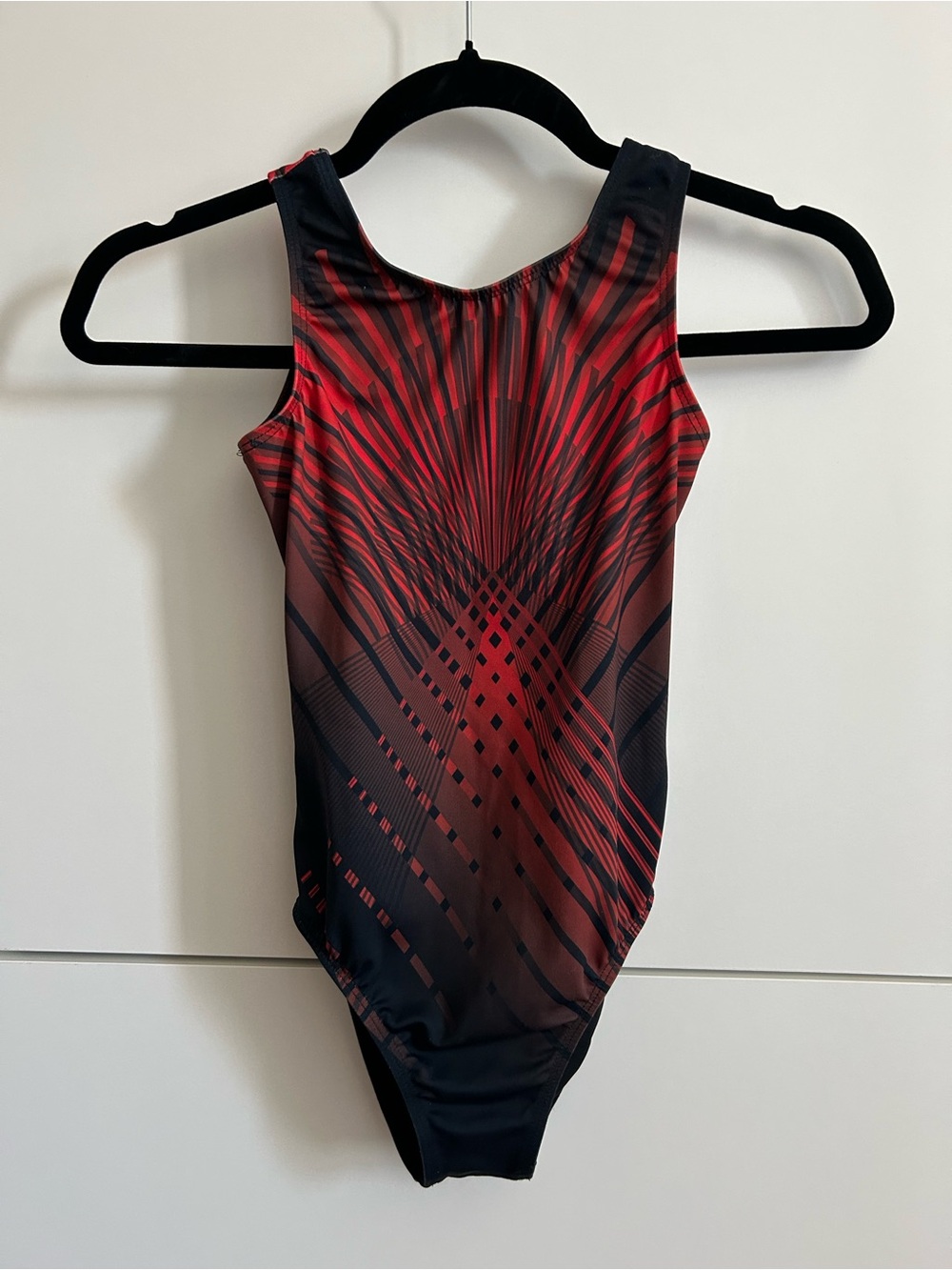 Destira Black & Red Geometric Dance or Gymnastics Leotard - Child’s Large